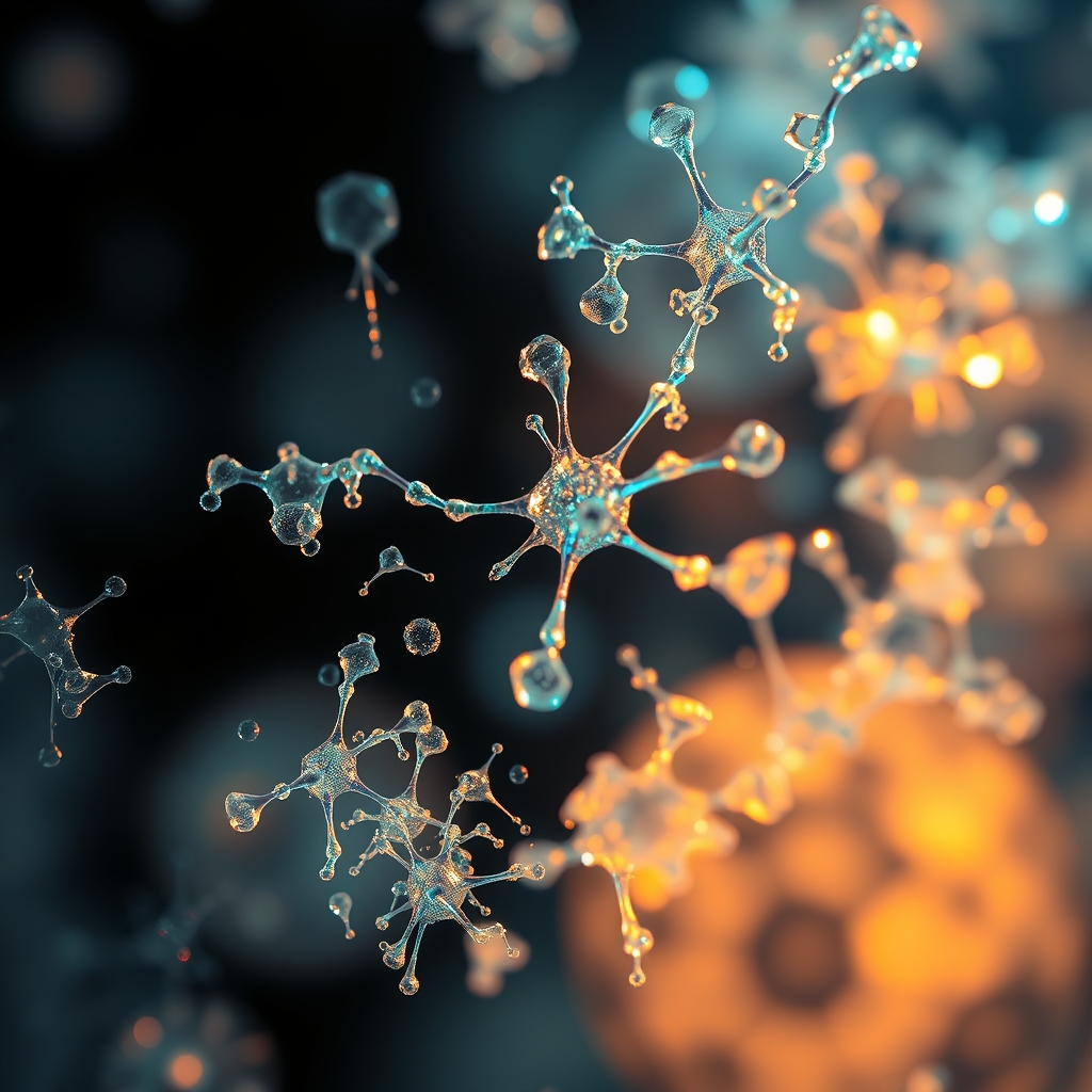 Microscopia científica avançada mostrando células biológicas brilhantes em processo de regeneração tecidual acelerada num laboratório.
