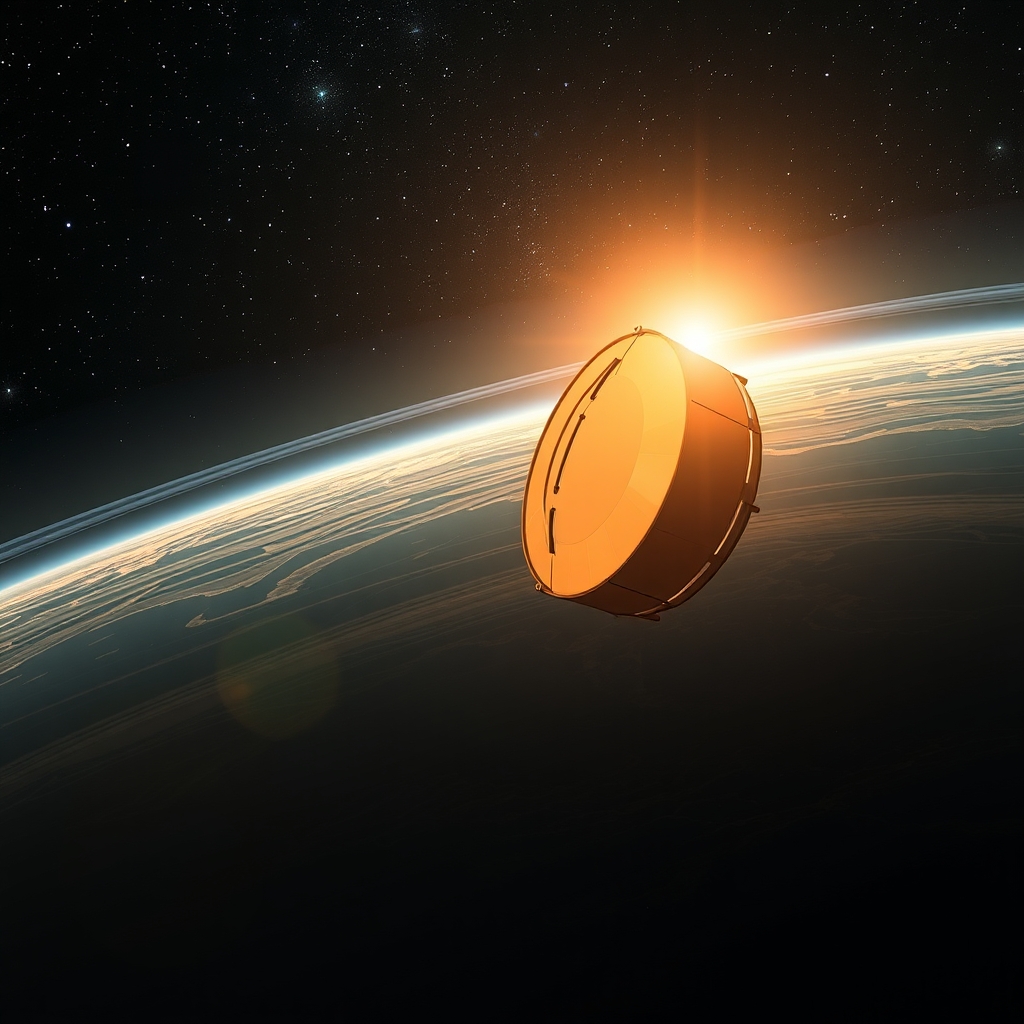 Telescópio espacial em órbita terrestre contra a escuridão do cosmos e galáxias brilhantes ao fundo.