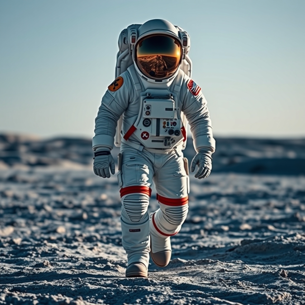 Protótipo de traje espacial lunar avançado desenvolvido para astronautas caminharem sobre a superfície da Lua.