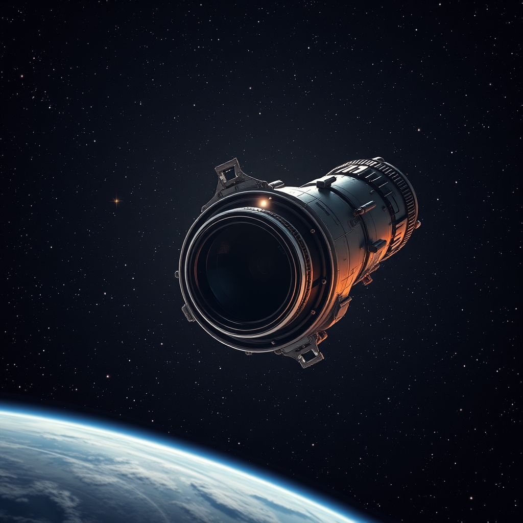 Conceito artístico do telescópio espacial Nancy Grace Roman em órbita profunda cercado por estrelas distantes.