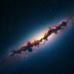 Representação astronómica de galáxias primitivas avermelhadas e buracos negros em expansão no Universo profundo.